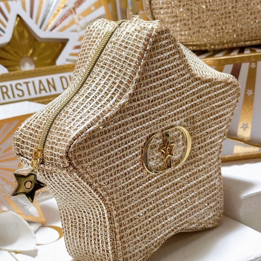 Dior Beauty VIP gift 2025 holiday gold tweed star pouch